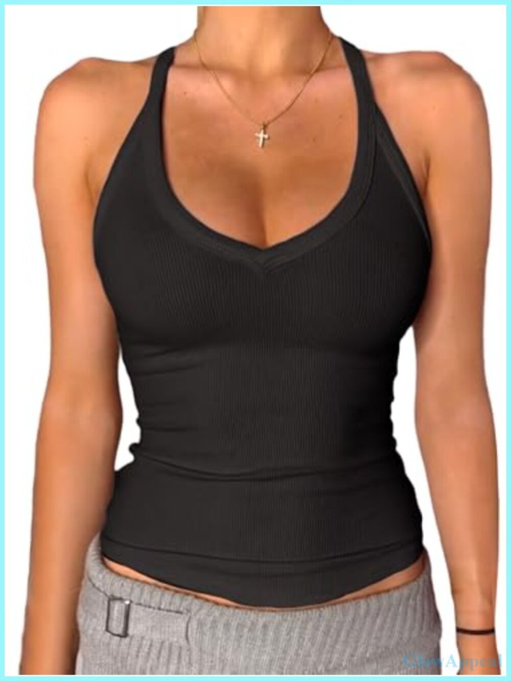 V-Neck Racerback Tank Top Padded Fitted Long Cami for Women